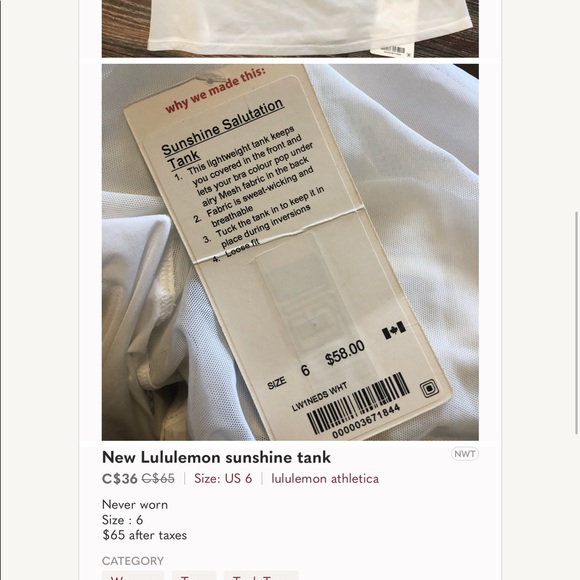 New Lululemon sunshine tank Size 6 - Picture 3 of 3